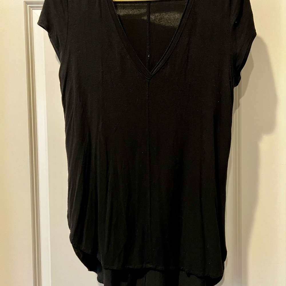 Anthropologie Bordeaux Black V-Neck Short Sleeve Top